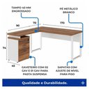 Ver imagem 6 de Mesa Escritório em L c/ Gaveteiro 1,50×1,50m Nogal Sevilha/Champanhe