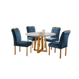 Conjunto Sala de Jantar 4 Lugares Mesa Redonda 1,2m e 4 Cadeiras Azul Turquesa Escuro - 2