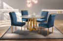 Ver imagem 1 de Conjunto Sala de Jantar 4 Lugares Mesa Redonda 1,2m e 4 Cadeiras Azul Turquesa Escuro