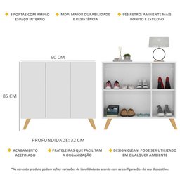 Sapateira Retrô 3 Portas Nina Multimóveis Mp6018 Branca/natural - 3