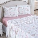 Ver imagem 2 de Jogo de Cama Lençol Queen Malha Soft 100% Algodão Fio Penteado Estampado Toque Macio 4 Peças Floral 