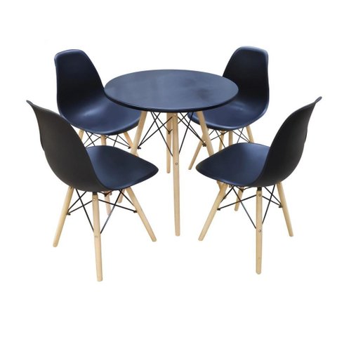 Conjunto Mesa Eames 70cm Preta com 4 Cadeiras em Polipropileno para Sala de Jantar e Cozinha