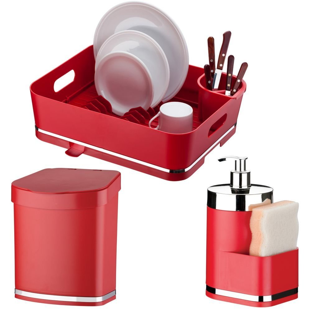 Escorredor Louça Talheres + Dispenser Detergente + Lixeirinha 2,5l Future Eleganza - 2