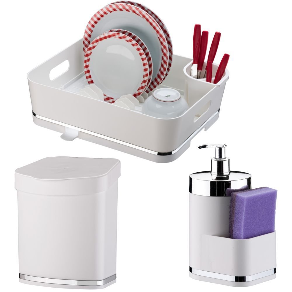 Escorredor Louça Talheres + Dispenser Detergente + Lixeirinha 2,5l Future Eleganza - 1
