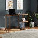 Ver imagem 1 de Mesa Escritório Berlim Industrial com Prateleira Ferro Cobre Tampo 110x46 Amêndoa