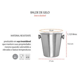 Balde de Gelo Pequeno 1,1l e Copinho Dosador 30ml Aço Inox - 3