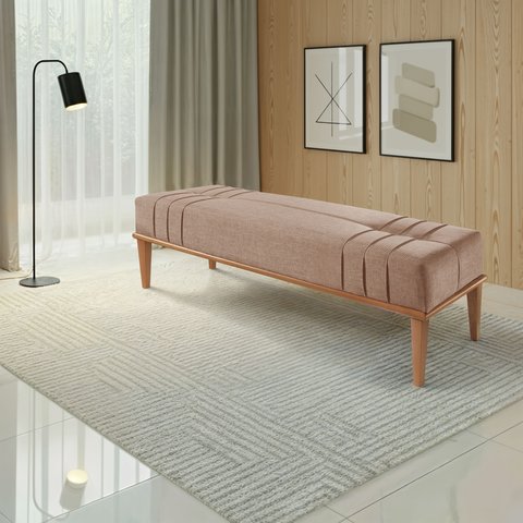 Recamier de Madeira Eucalipto, Estofado e Detalhe em Costura Valentin Bege Res_Atr_Linho_Bege