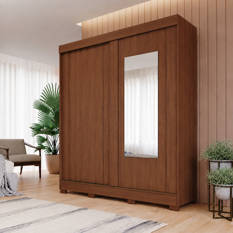 Guarda-Roupa Casal Maragogi 2 Portas de Correr 2 Gavetas com Espelho MDF Pm Home