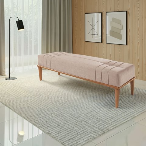 Recamier de Madeira Eucalipto, Estofado e Detalhe em Costura Valentin Bege Res_Atr_Linho_Bege_Claro