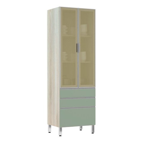 Paneleiro 70cm 2 Portas Vidro Reflecta Bronze 2 Gavetas 1 Gavetão Lis Luciane Móveis
