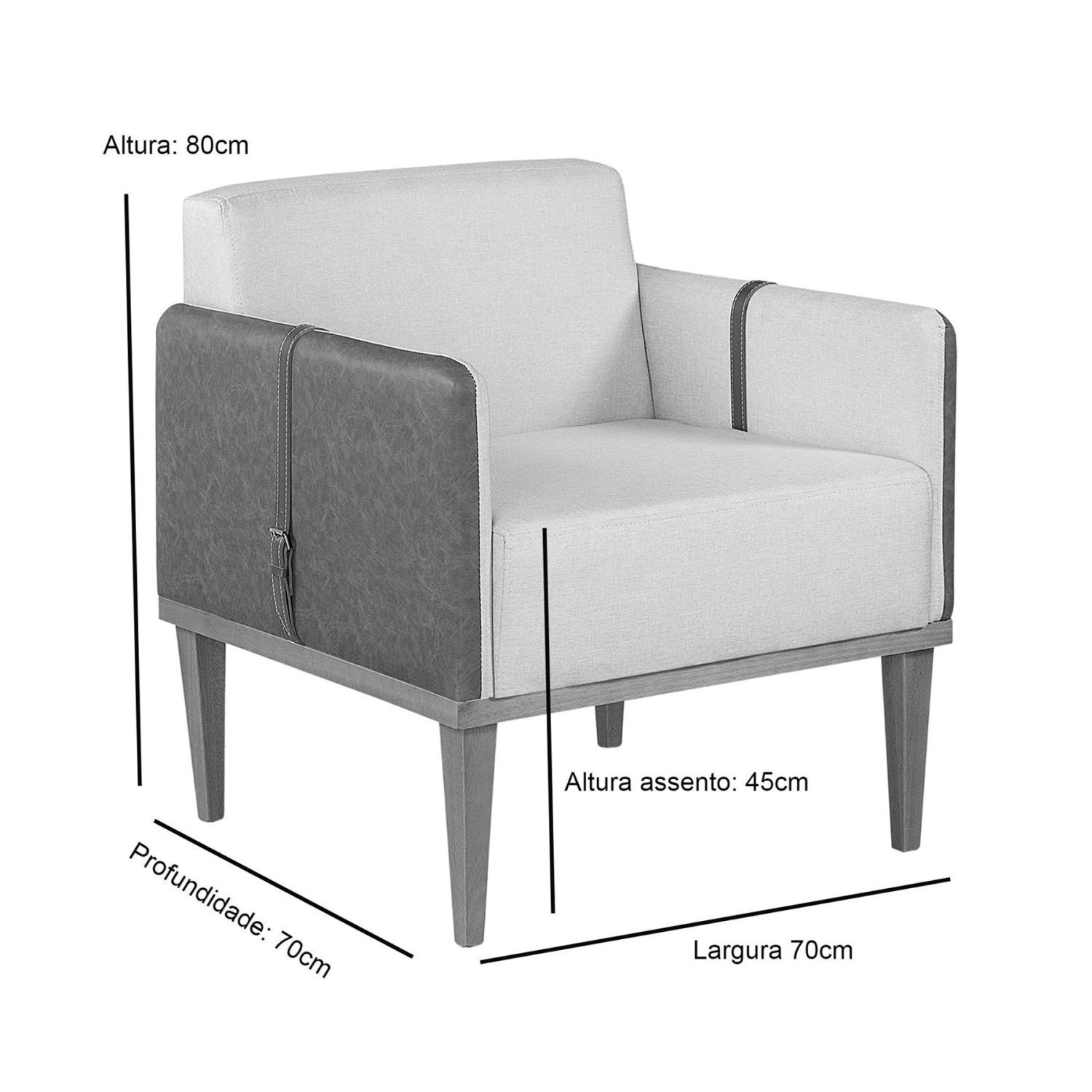 Poltrona em Linho 80cm com Detalhe de Cinto nos Braços Duali - 3
