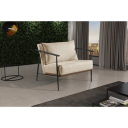 Poltrona em Linho 70cm com Estrutura de Metal Ferco - 1