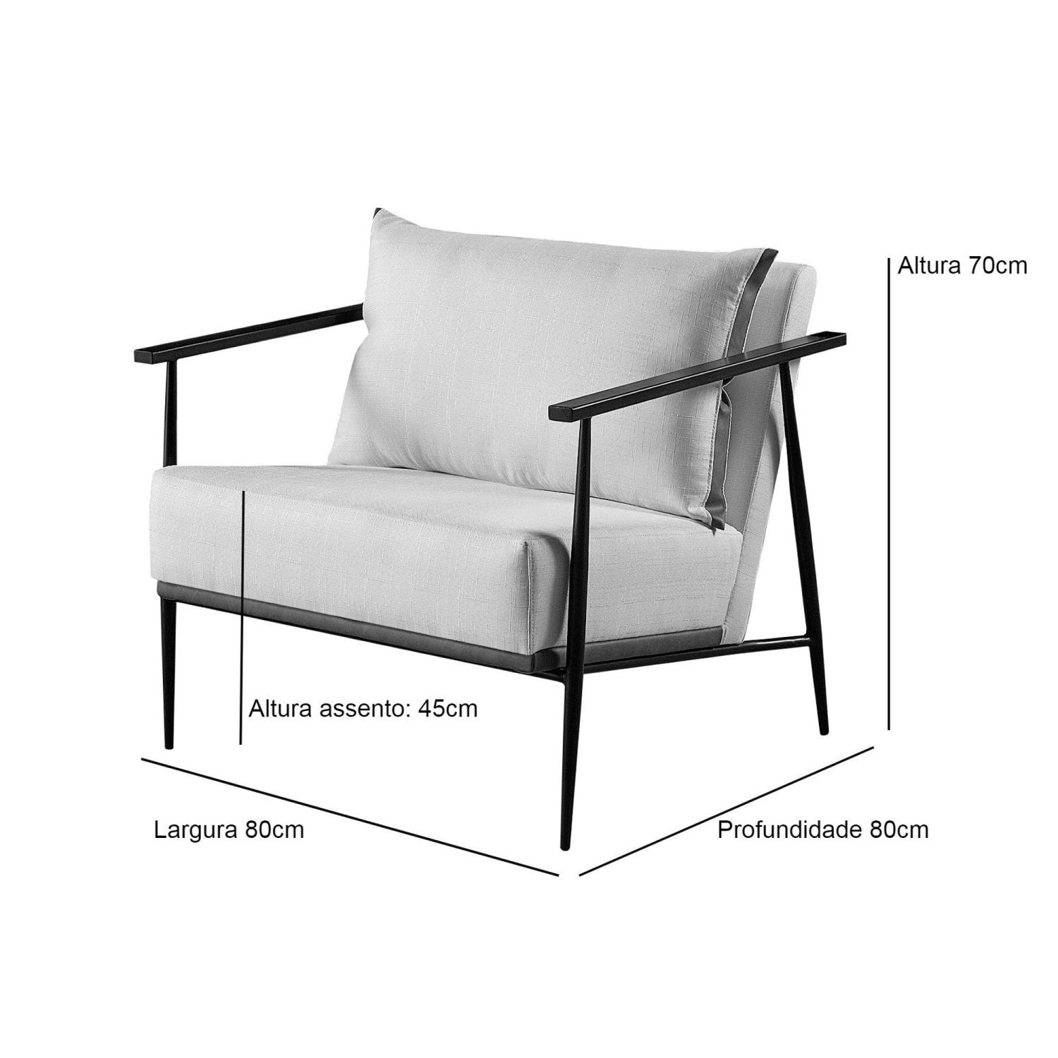 Poltrona em Linho 70cm com Estrutura de Metal Ferco - 3