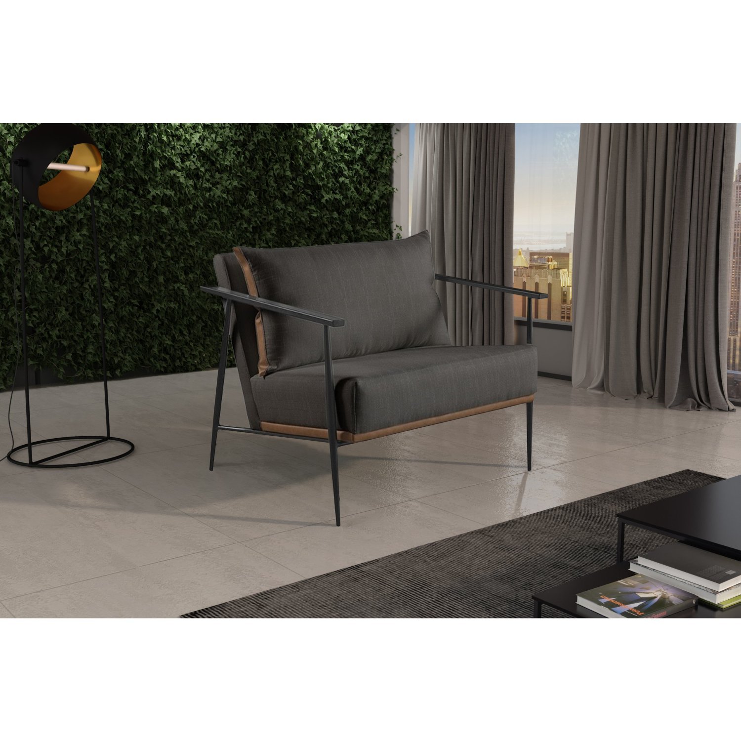 Poltrona em Linho 70cm com Estrutura de Metal Ferco - 1