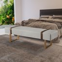 Ver imagem 1 de Recamier com Pés de Metal, Fivela em Couro Marrom e Estofado Santir Branco Res_Atr_Linho_Offwhite