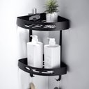 Ver imagem 3 de Suporte Canto 2 Prateleiras Banheiro Parede Organizador Aluminio Preto