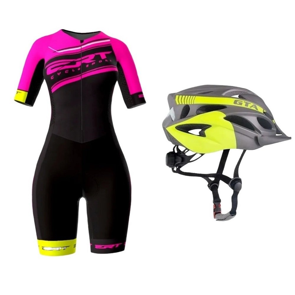 Macaquinho Bike ERT New Elite Pro E Capacete Ciclismo Gta - Amarelo - GG - 1