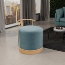 Ver imagem 1 de Puff Redondo com Base em Ferro Dourada e Estofado ÁQuila Azul Res_Atr_Linho_Azul_Dourado