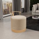 Ver imagem 1 de Puff Redondo com Base em Ferro Dourada e Estofado ÁQuila Bege Res_Atr_Linho_Bege_Dourado