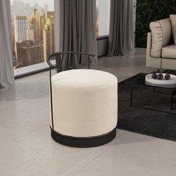 Puff Redondo em Linho 50cm com Base ÁQuila - 1