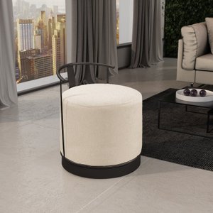 Puff Redondo em Linho 50cm com Base ÁQuila