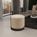 Ver imagem 1 de Puff Redondo com Base em Ferro e Estofado ÁQuila Bege Res_Atr_Linho_Bege_Preto