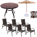 Ver imagem 1 de Jogo de Mesa 1,40m Ripada com 6 Cadeiras Piscina Jardim e Guarda Sol