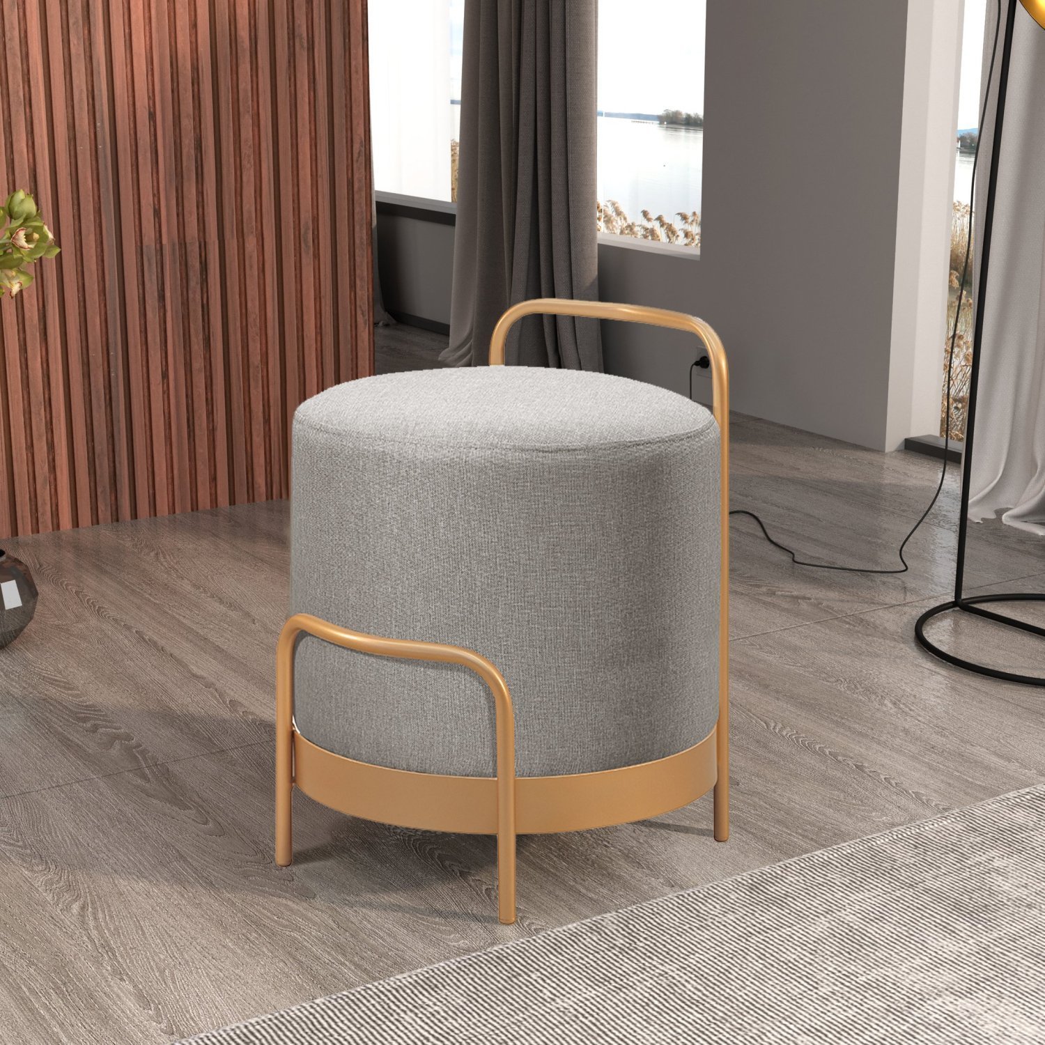 Puff Redondo em Linho 50cm com Base Bacci - 1