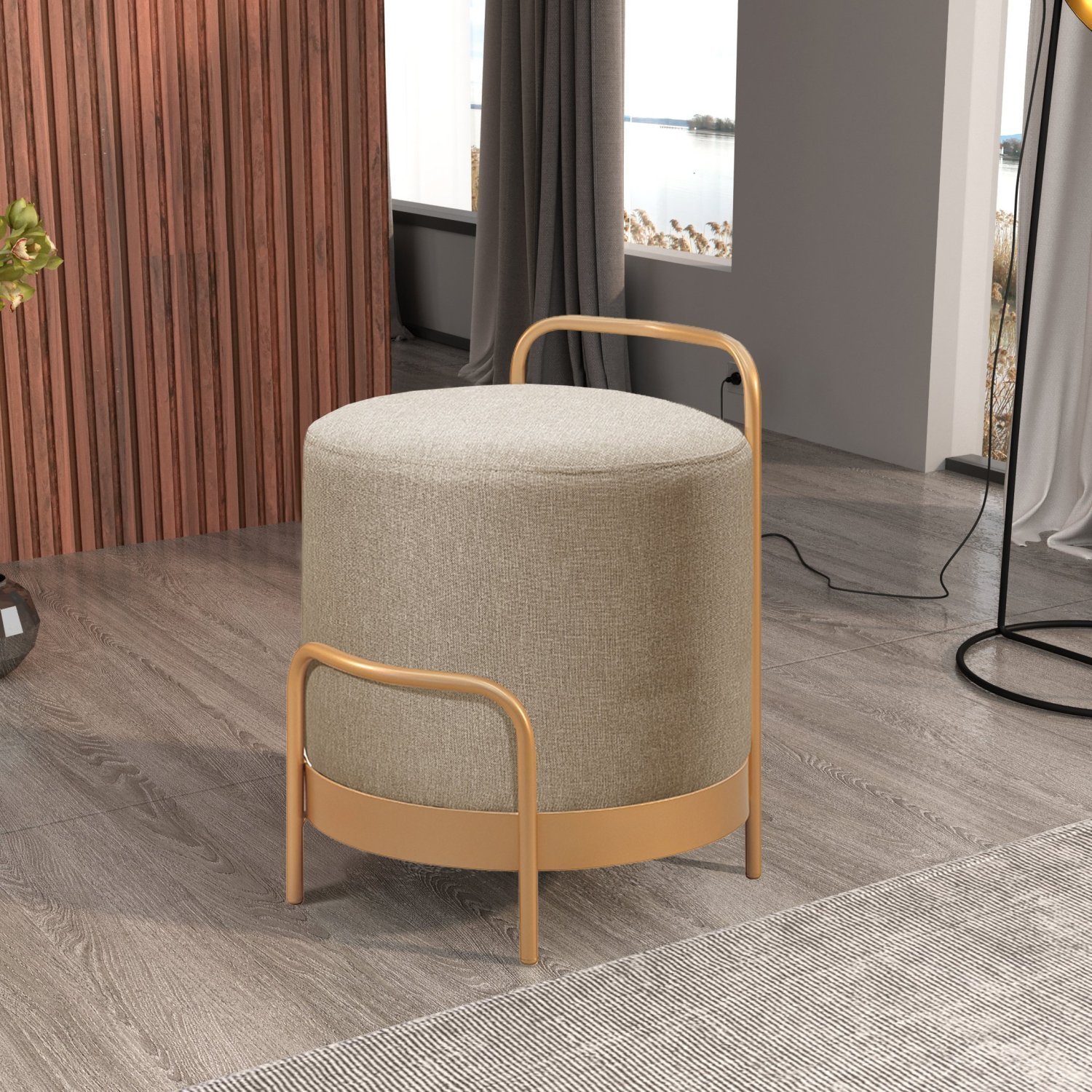 Puff Redondo em Linho 50cm com Base Bacci - 1