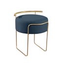 Ver imagem 2 de Puff Redondo com Base em Ferro Dourada e Estofado Ivar Azul Res_Atr_Linho_Azul_Dourado