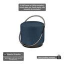 Ver imagem 4 de Puff Redondo com Base Ferro, Estofado e Detalhe em Arco Lunar Azul Res_Atr_Linho_Azul_Preto