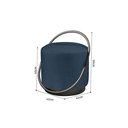 Ver imagem 3 de Puff Redondo com Base Ferro, Estofado e Detalhe em Arco Lunar Azul Res_Atr_Linho_Azul_Preto