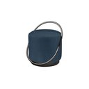 Ver imagem 2 de Puff Redondo com Base Ferro, Estofado e Detalhe em Arco Lunar Azul Res_Atr_Linho_Azul_Preto
