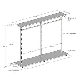 Expositor Central com 3 Colunas Cremalheira para Acessórios de 90 Cm Comac New Branco - 2