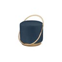Ver imagem 2 de Puff Redondo com Base Ferro Dourada, Estofado e Detalhe em Arco Lunar Azul Res_Atr_Linho_Azul_Dourado