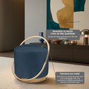 Ver imagem 5 de Puff Redondo com Base Ferro Dourada, Estofado e Detalhe em Arco Lunar Azul Res_Atr_Linho_Azul_Dourado