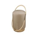 Ver imagem 2 de Puff Redondo com Base em Ferro Dourada, Estofado e Detalhe em Arco Lunar