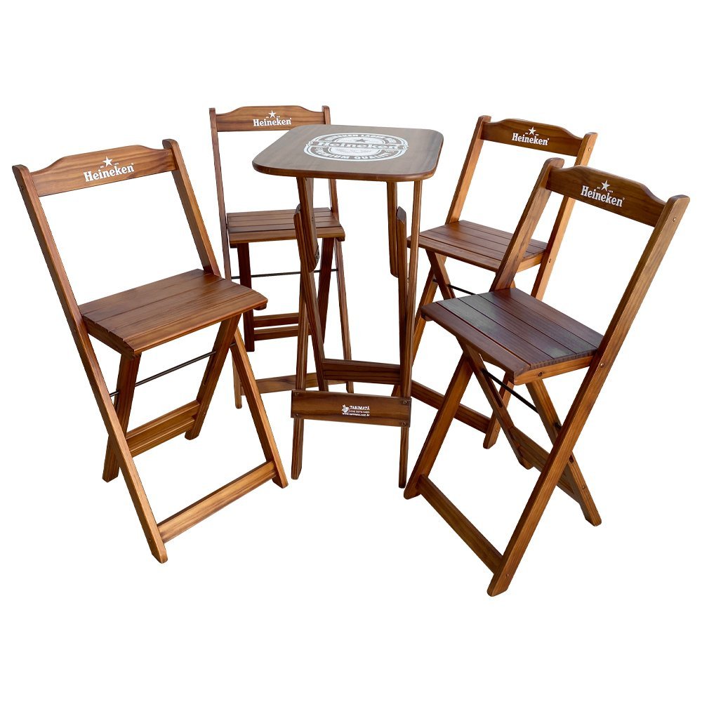 Conjunto Mesa Bistrô com 4 Banquetas Dobráveis de Madeira Hei - Imbuia