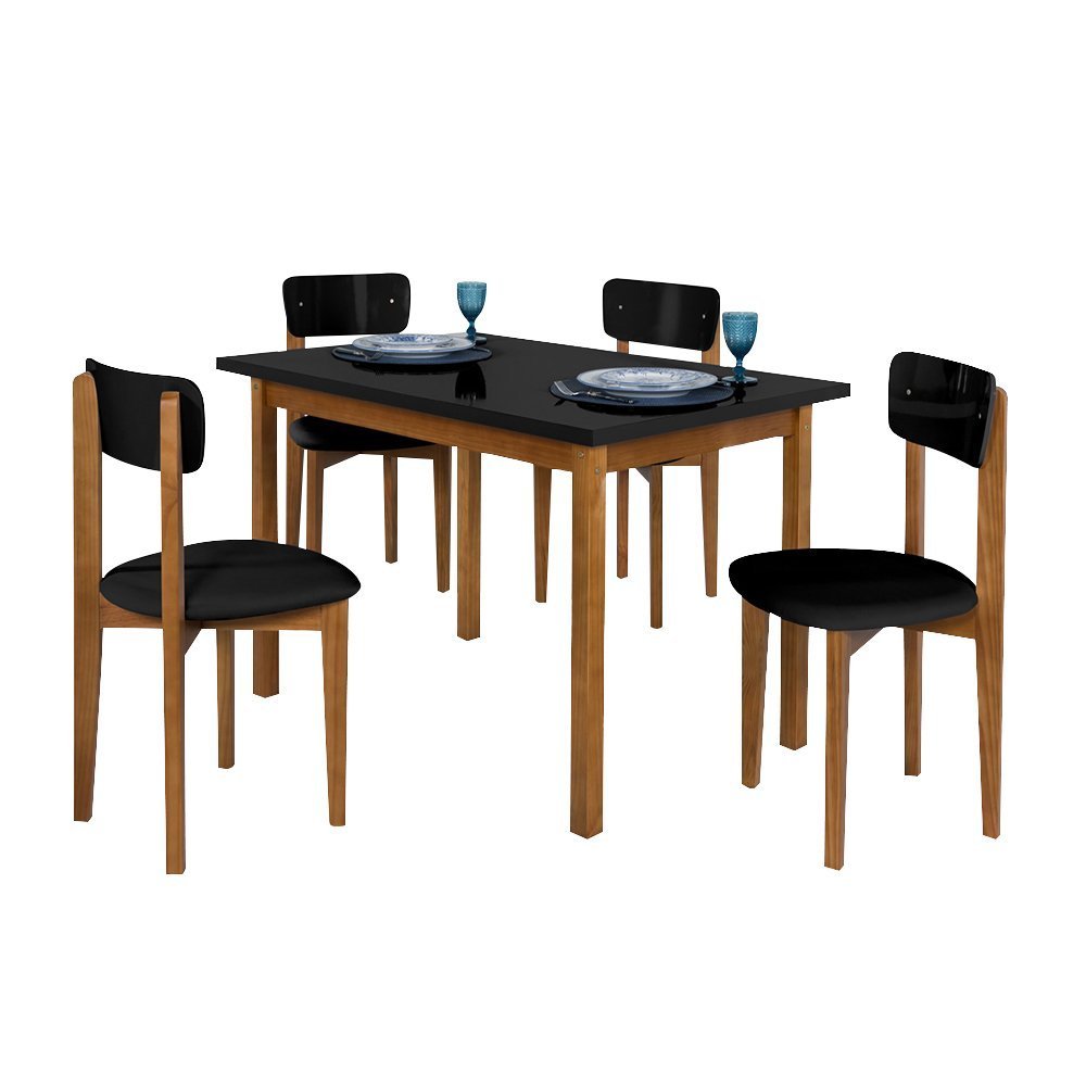 Conjunto Mesa de Jantar Base Madeira Maciça com 4 Cadeiras Elisa Ideal para Apartamenteo 1,20 X 80 P - 2