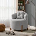 Ver mais imagens de Poltrona Decorativa para Sala Thor Orgânica Tecido Bouclé Pés em Madeira Maciça:cinza Claro