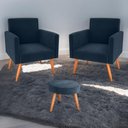 Ver imagem 1 de Jogo de Poltronas e Puff Austin Veludo Azul