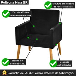 kit 2 Poltronas Nina Decorativas Escritório Corino Preto - 6