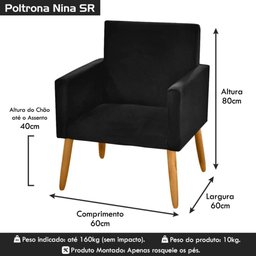kit 2 Poltronas Nina Decorativas Escritório Corino Preto - 5
