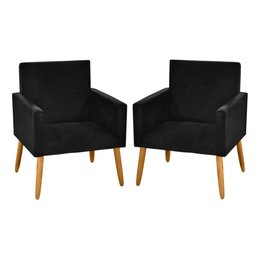 kit 2 Poltronas Nina Decorativas Escritório Corino Preto - 1