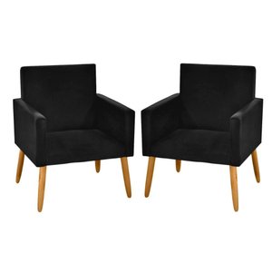 kit 2 Poltronas Nina Decorativas Escritório Corino Preto