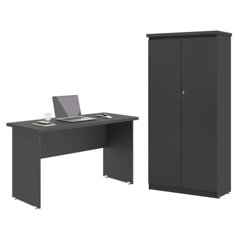 Mesa de Escritorio com Armário 2 Portas Pampulha Preto Onix