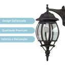 Ver imagem 3 de Arandela Colonial Decorativa Parede Vidro Metal Preta 50x20
