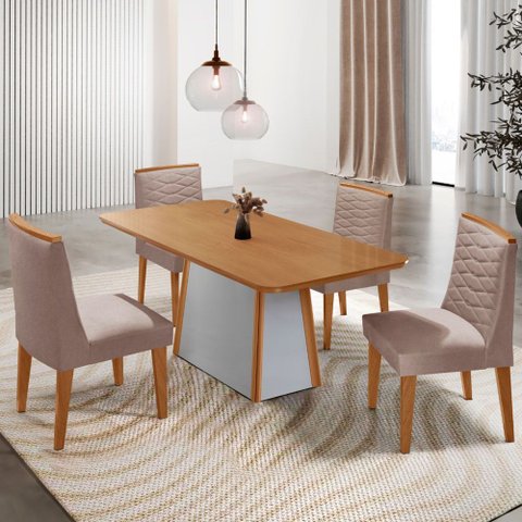 Mesa de Jantar Diane 120cm Tampo Mdf Laminado 4 Cadeiras Eloise Moderna Mobília