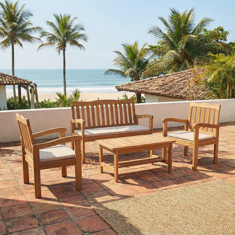 Conjunto para Jardim de Madeira Eucalipto 4 Peças Estofado Nature Yescasa Marrom/Amadeirado/Bege