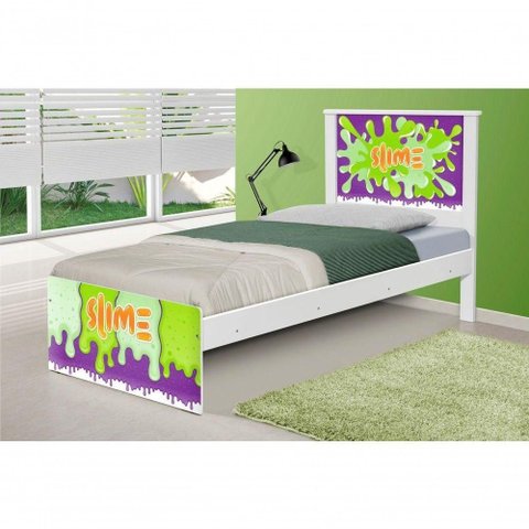 Cama Solteiro Juvenil Slime Menino com Colchão MDF-MDP Branco Casah